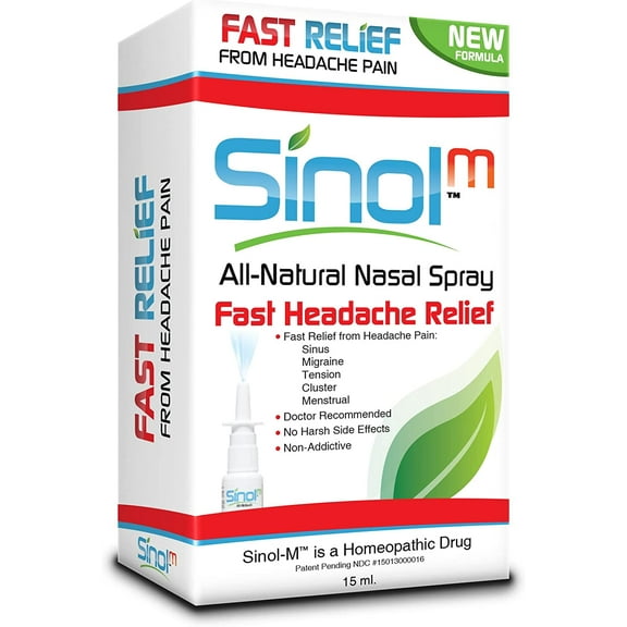 Sinol All Natural Headache Relief Spray For Migraine Cluster Tension - 15 Ml