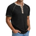 thumbnail image 2 of JWD Classic henley style Three button henley closure, Mens Henley Short Sleeve T-Shirt Cotton Casual Shirt Mens ShirtsSummer Daily T-Shirts Black XL, 2 of 6