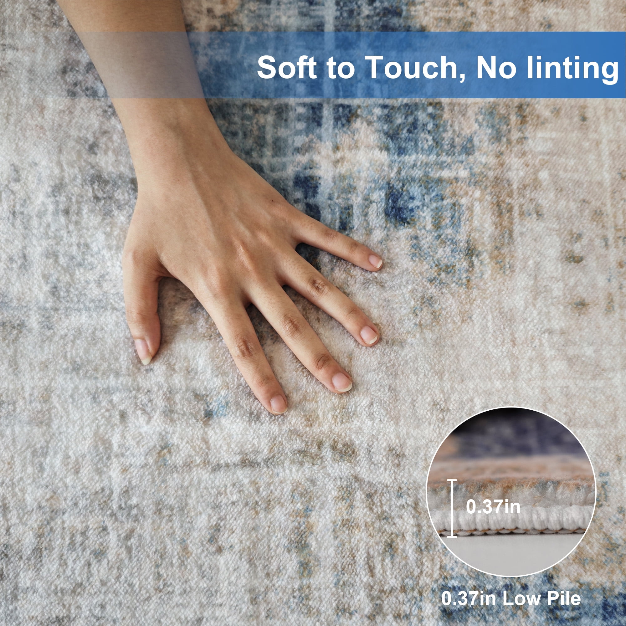 Nefoso 5ft x 8ft Area Rugs, Washable Area Rugs for Living Room Bedroom Home Decor, Non-Slip Carpet, Modern Abstract, Blue & Beige