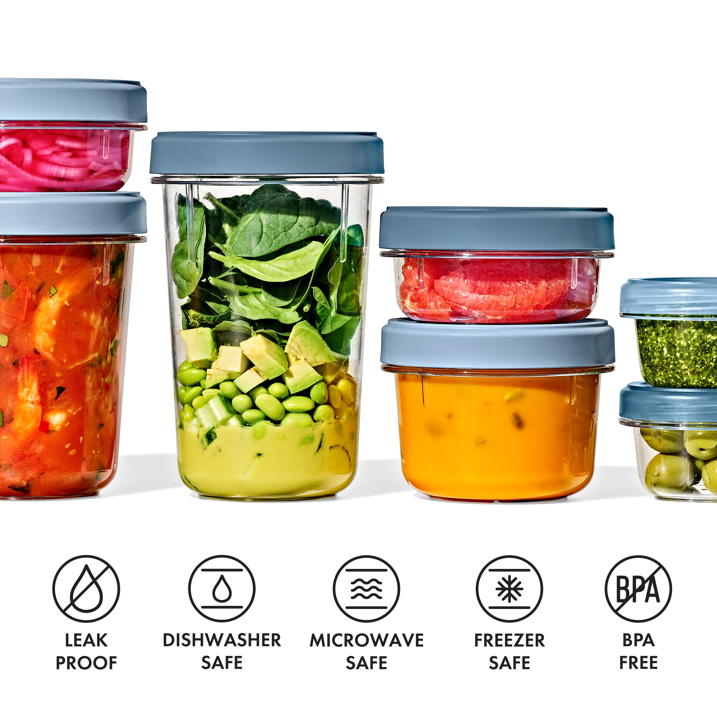 OXO Twist & Stack 12-Piece Leakproof Deli Container Set, Reusable Food Storage Containers for Snacks, Dips, Lunch Prep, Meal Prep, Soups and Leftovers, Ocean Blue