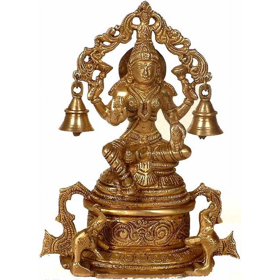 Lakshmi with Elephants and Bells 8 Inch Brass