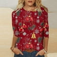 thumbnail image 2 of Women's Christmas Outfit Plus Size Snowflake Print Top Womens Tunic Tops 3/4 Sleeve Round Neck Casual T Shirt Vacation Shirts, 2 of 5