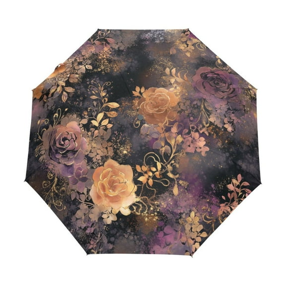 BZSMCE One-Touch Auto Open Close Rain Umbrella With Creative Ethereal Roses Pattern