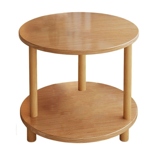 Table d'Appoint Ronde en Bois Beige pour Salon et Chambre avec Structure Robuste et Rangement à Double Couche, Design de Meuble Compact 20,87 X 15,75 X 15,75 Pouces Beige