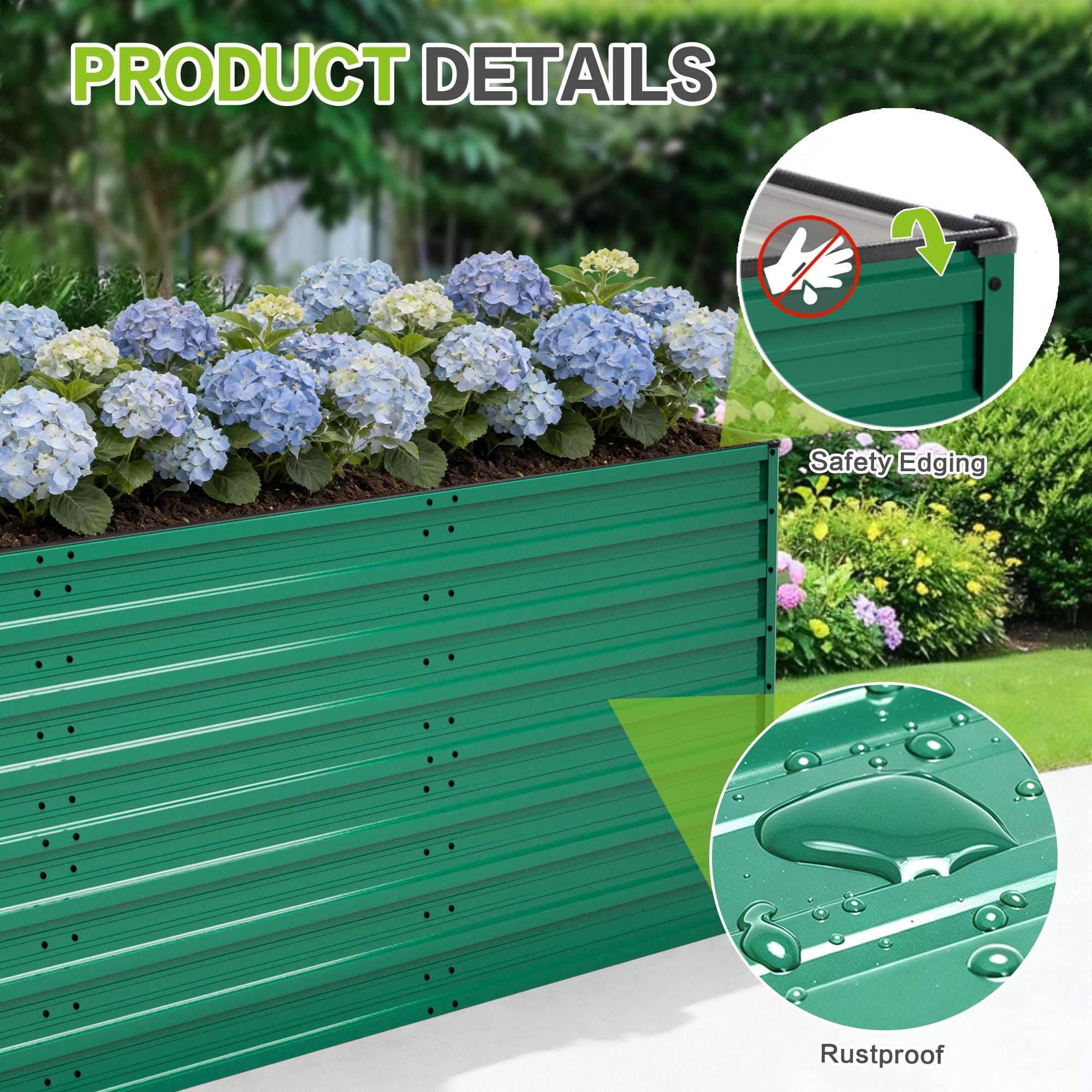Leumius 1-Pack Metal Garden Bed,32" Ergonomic Height No Bending Metal Planter Box,Open-Ended Base for Drainage,8 Reinforcing Rods,Rustproof Steel for Vegetables, Flowers, Herbs and Succulents Green