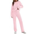 thumbnail image 4 of Frontwalk Women Tracksuit Set Elastic Waist Jogger Sets Solid Color Sweatshirt And Sweatpant Ladies Casual Two Piece Outfit Pocket Pink 2XL, 4 of 5