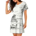 thumbnail image 2 of Balery Summer Vacation Scene With Camping Van Camisón de manga corta con cuello redondo para mujer, cómodo y elegante., 2 of 6