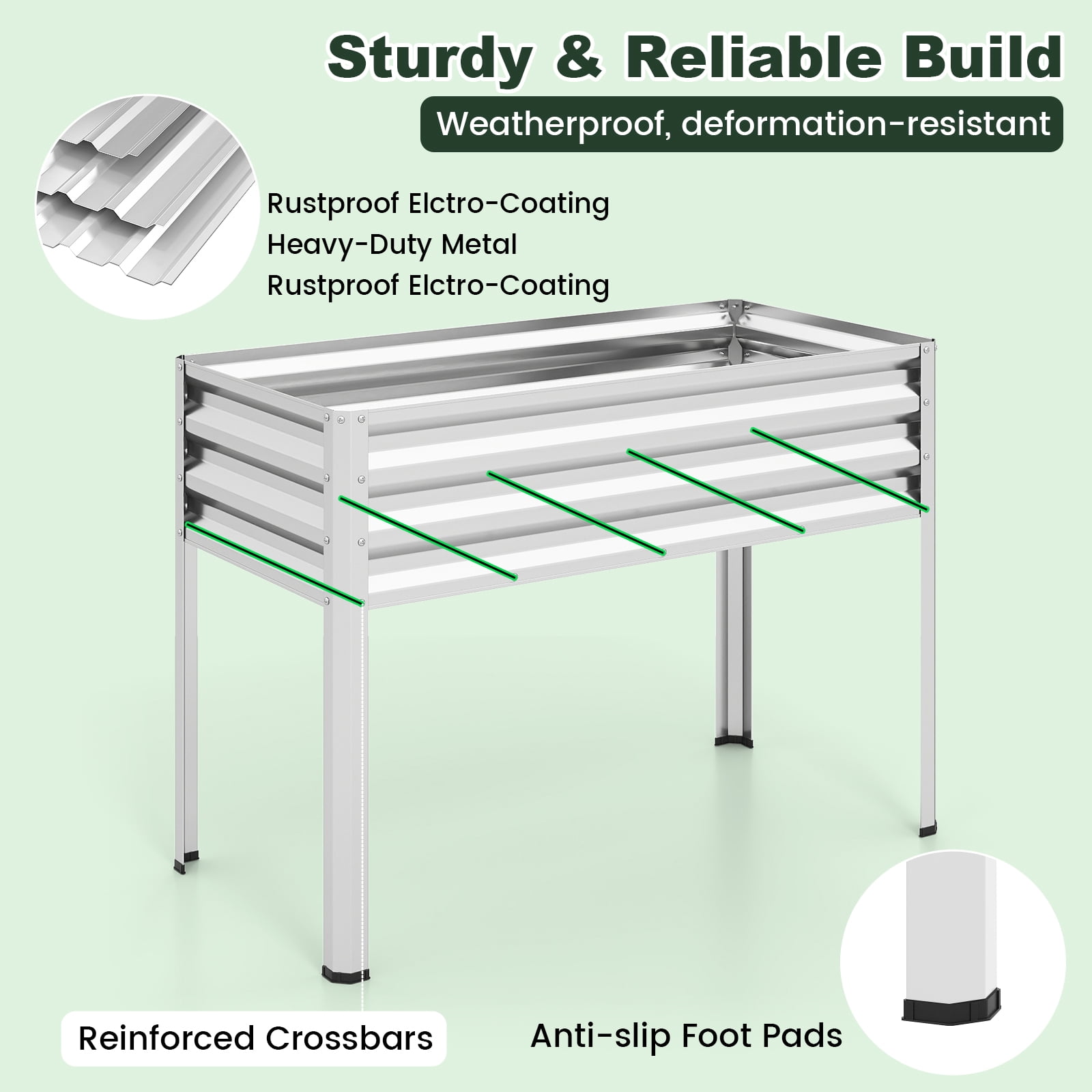 Costway 2 PCS Galvanized Raised Garden Bed with Legs Roll-up Door for Vegetable Flower Herb Silver