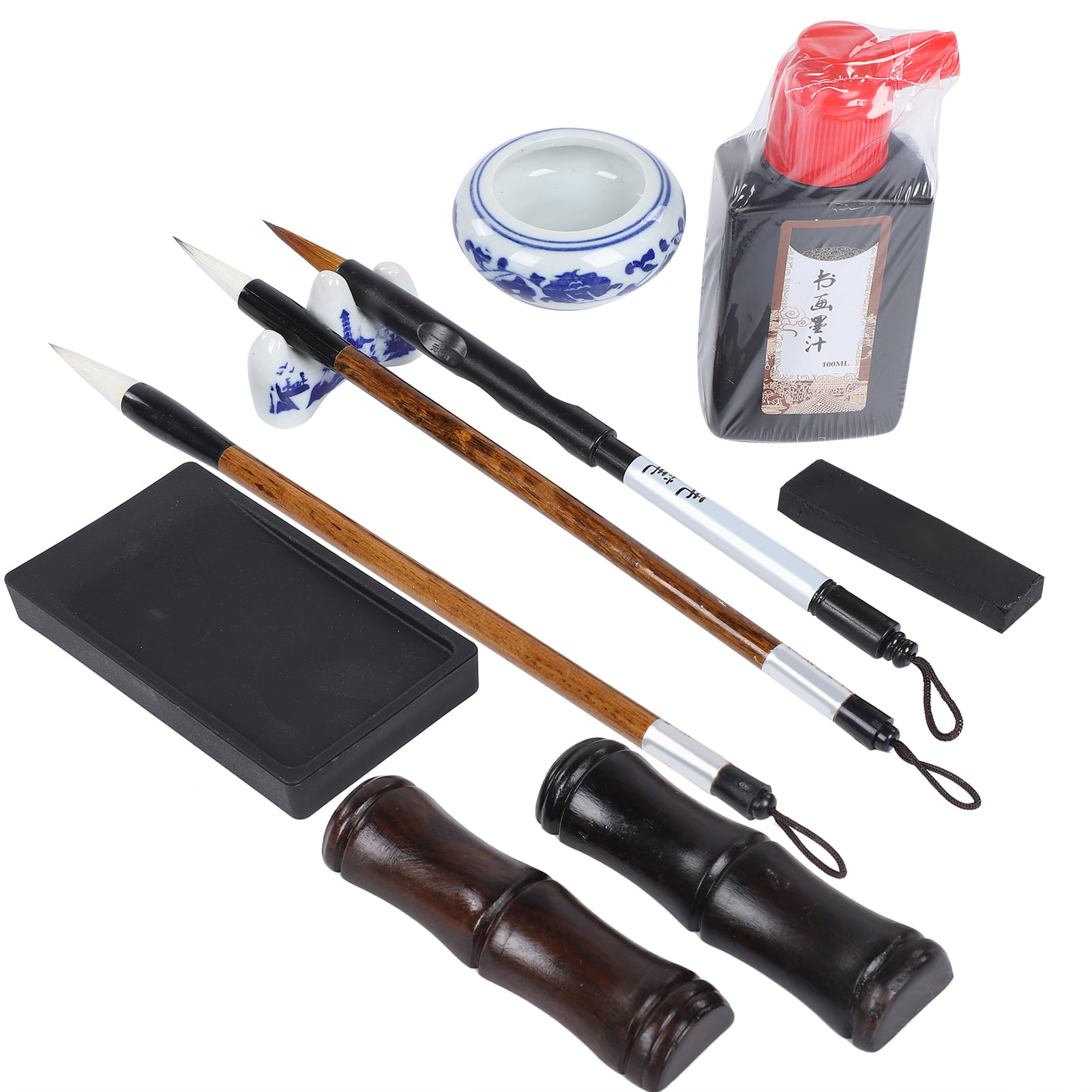 PandaHall Elite 12Pcs 5 Style Practice Calligraphy Kits, with Chinese  Calligraphy Brushes Pen, Spoon Shape Ink Tray Containers and Reusable Water