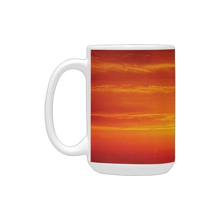 

Ocean Decor Sunrise over The Sea in the Morning Shoreline Natural Waterscape View Scene Print Orange Ceramic Mug (15 OZ) (Made In USA)