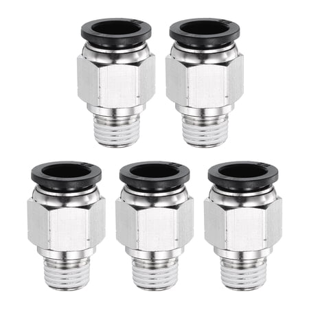 Uxcell 5pcs Push to Connect Fittings 1/2 x 1/4 Thread Brass Straight Union Black