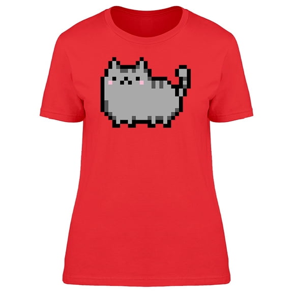 Pixelated Lazy Grey Cat Tee Women's -Image by Shutterstock