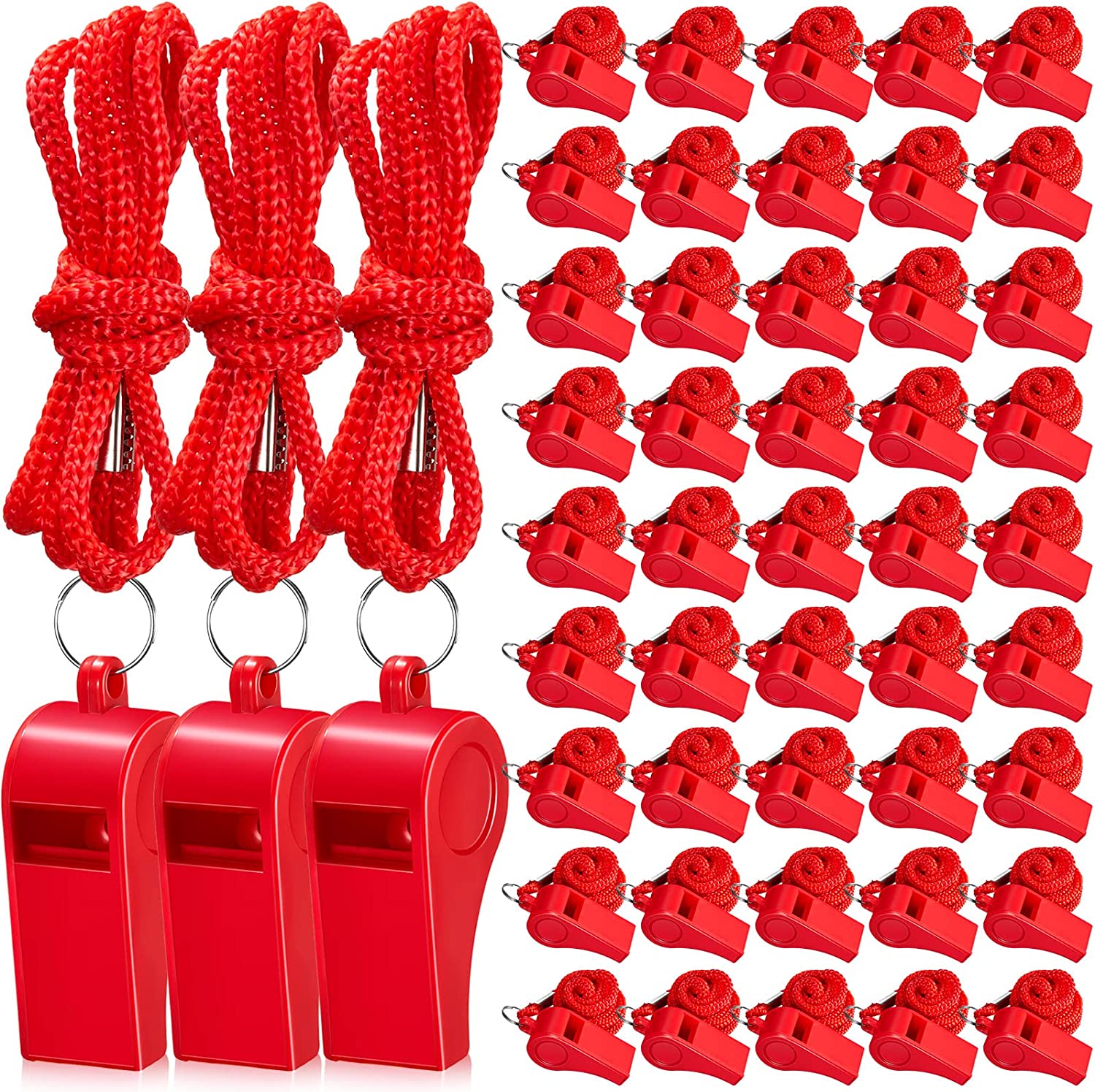 48 Packs Plastic Whistles with Lanyard Coaches Sports Whistle Loud