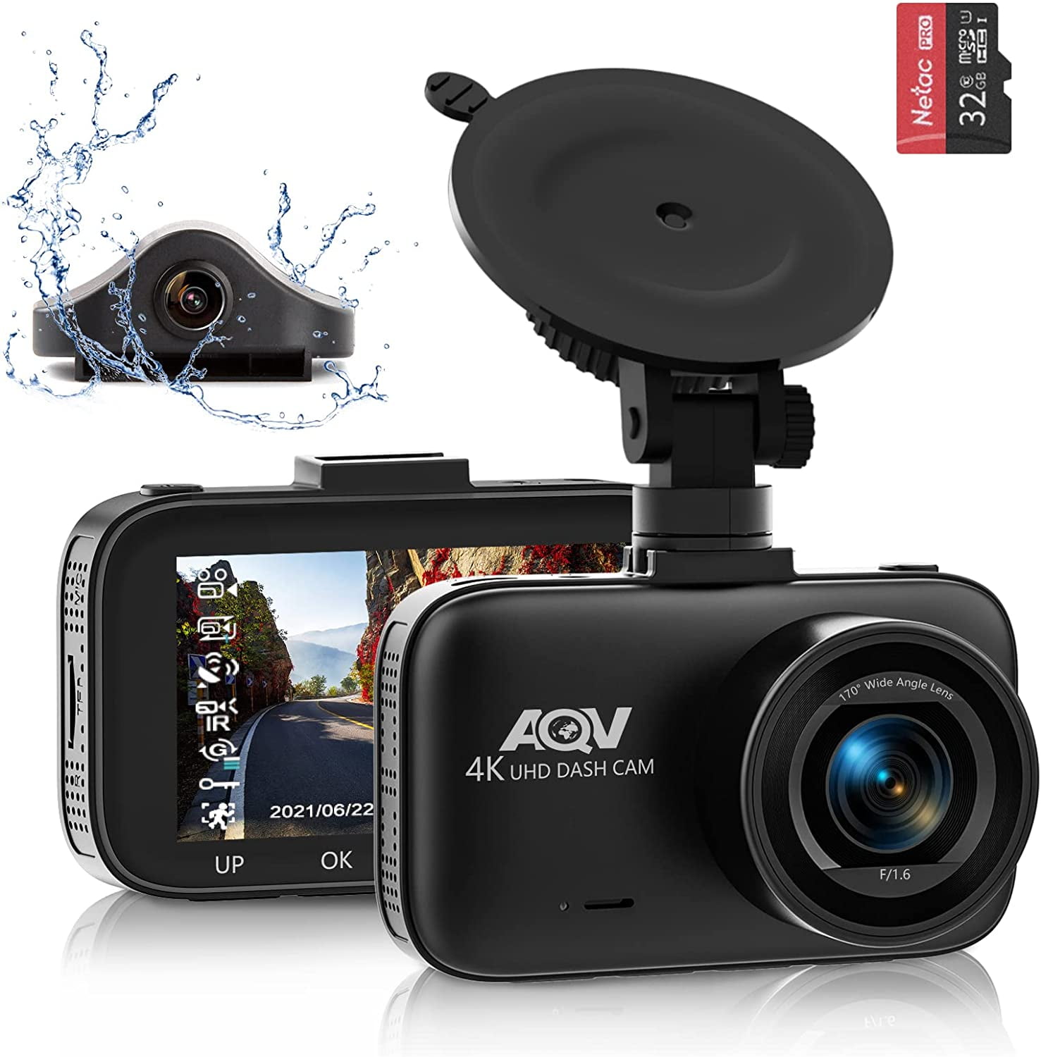 AQV OK770 Dashcam Front 1080P FHD - 170° Wide Angle - 3 inch Screen - 30FPS  ,G-Sensor, Loop Recording, Parking Monitor, Motion Detection, WDR