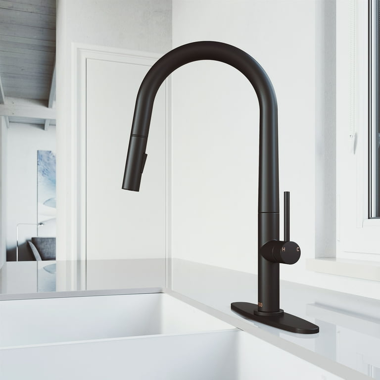 Greenwich Single-Handle Pull-Down Sprayer Kitchen Faucet with Deck Plate in Matte Black Greenwich Single-Handle Pull-Down Sprayer Kitchen Faucet with Deck Plate in Matte Black