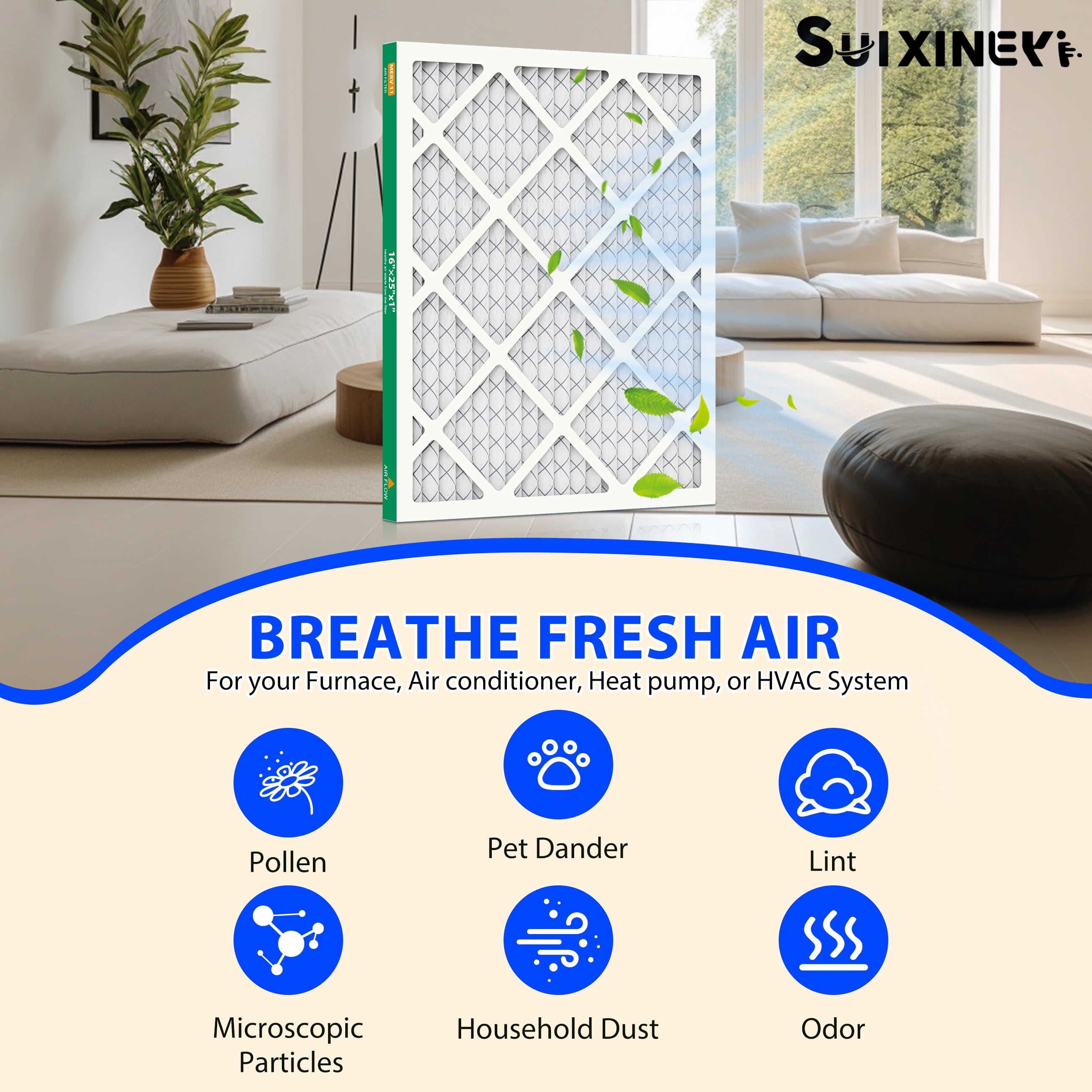 SUIXINEYI MERV11 16x25x1 AC Furnace HVAC Air Filter With Pleated Design in Non-Woven Fabric Air Conditioner for Home