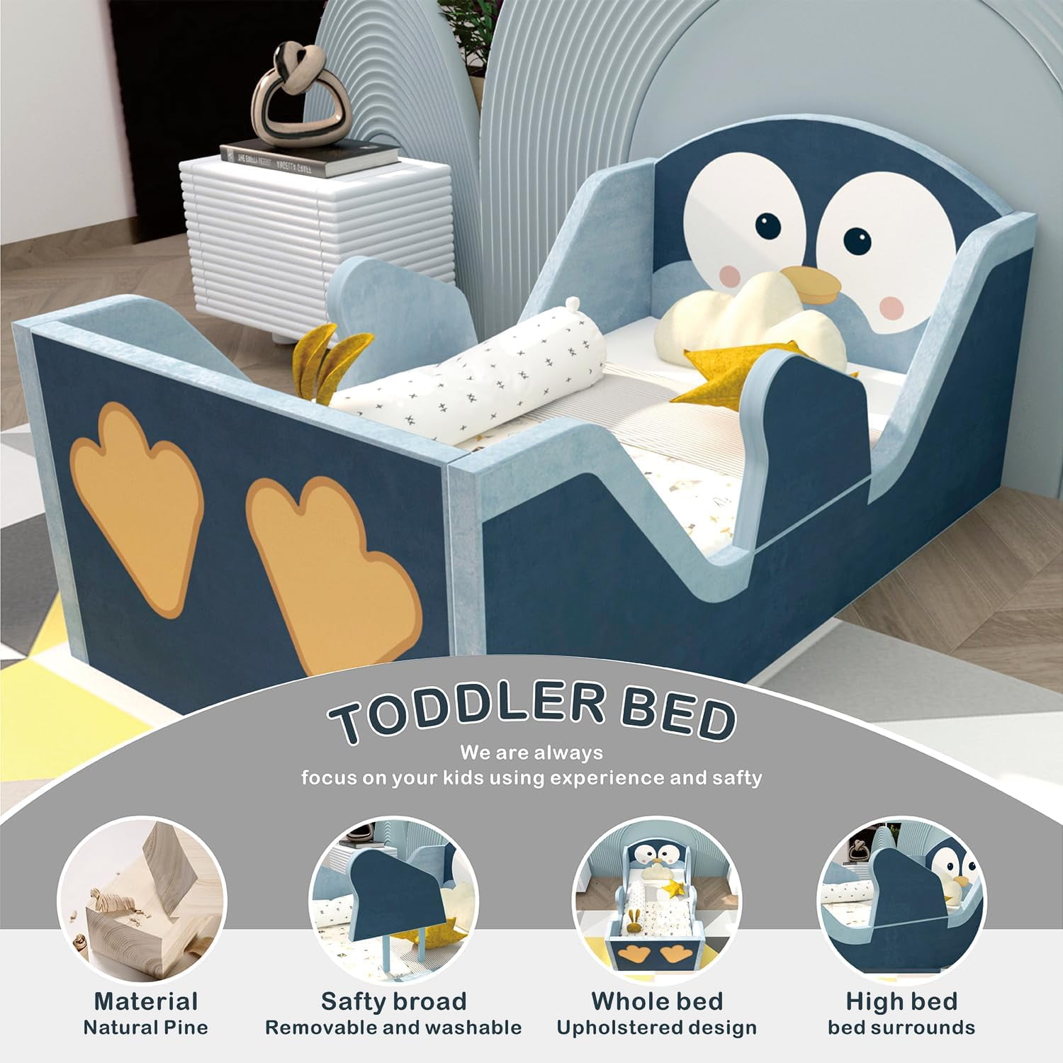 Toddler Beds, Child Bed for Kids with Extra Safty Broad, Standard Crib Size Animal Toddler Bed, Certified Fabric Toddler Beds,Toddler Floor Beds