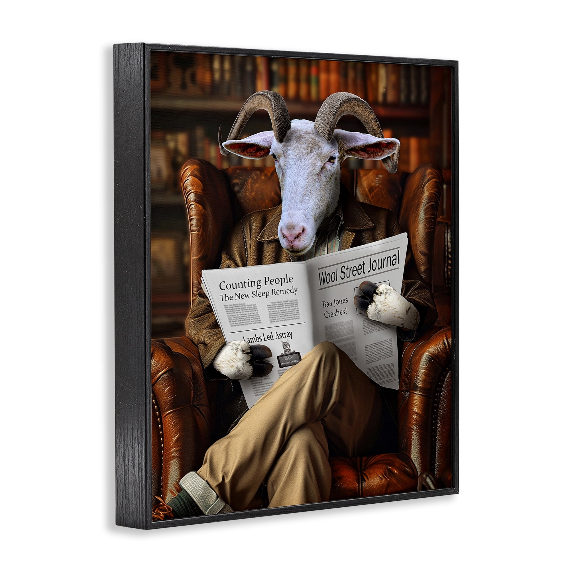 Stupell Industries Goat in Vintage Library Animals & Insects Painting Black Framed Art Print Wall Art, 11 x 14