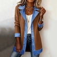 thumbnail image 3 of Hvot&aat Womens Denim Collared Patchwork Ribbed Jacket Button Down Long Sleeve Slim Fit Sweatshirt Cardigan, 3 of 4