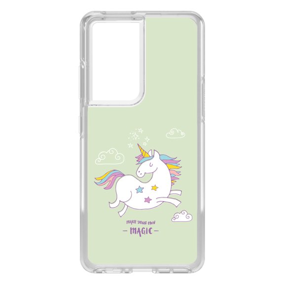DistinctInk Clear Hybrid Case for Samsung Galaxy S21 Ultra (6.8" Screen) - Make Your Own Magic - Tempered Glass Back