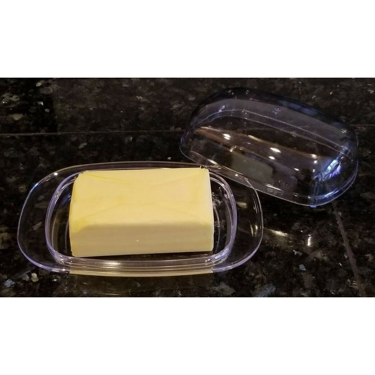 Large Clear Acrylic Covered Double Wide Butter Serving Storage Dish Tray w/  Lid