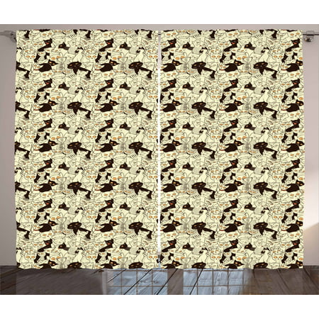 Cat Curtains 2 Panels Set, Cute Sketch Kittens Baby Animals Sleeping and Yawning Best Buddies Friendship, Window Drapes for Living Room Bedroom, 108W X 63L Inches, Pale Yellow Black, by