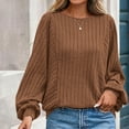 thumbnail image 6 of YOIAVAIOY Ribbed Knit Sweatshirt for Women Long Sleeve Solid Sweatshirts Fall Casual Fashion Tops Brown M, 6 of 10