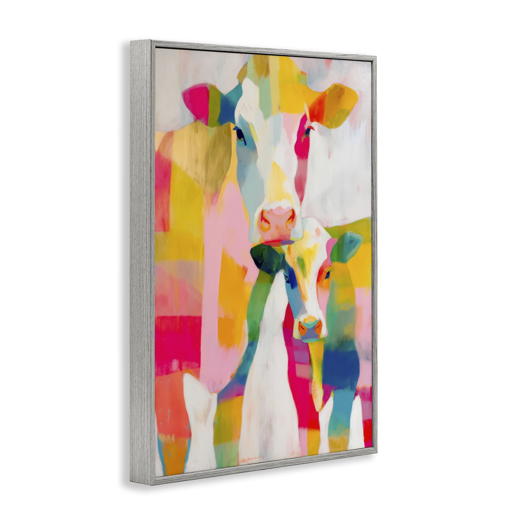 Stupell Industries Cow Family in Cubist Abstract Gray Framed Giclee Art, design by Chromatic Storm Studio