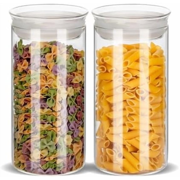 Modern Glass Food Storage Jars Set of 2, 50oz Clear Glass Canisters with Airtight Lids, Large Container for Kitchen Pantry Pasta, Sugar, Flour, Coffee, Pasta, Tea