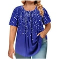 thumbnail image 3 of Delliss Womens' Short Sleeve Loose Fit Print Tops Summer Crew Neck T Shirts Dressy Casual Blouses Button Basic Tee Dark Purple L, 3 of 7