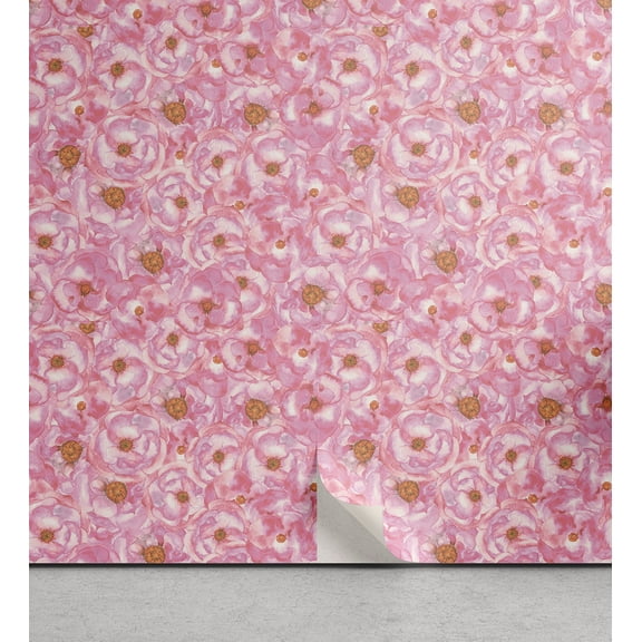 Ambesonne Floral Peel & Stick Wallpaper for Home, Roses Nature Vintage Plot, 13"x36", Pale Purple and Soft Pink