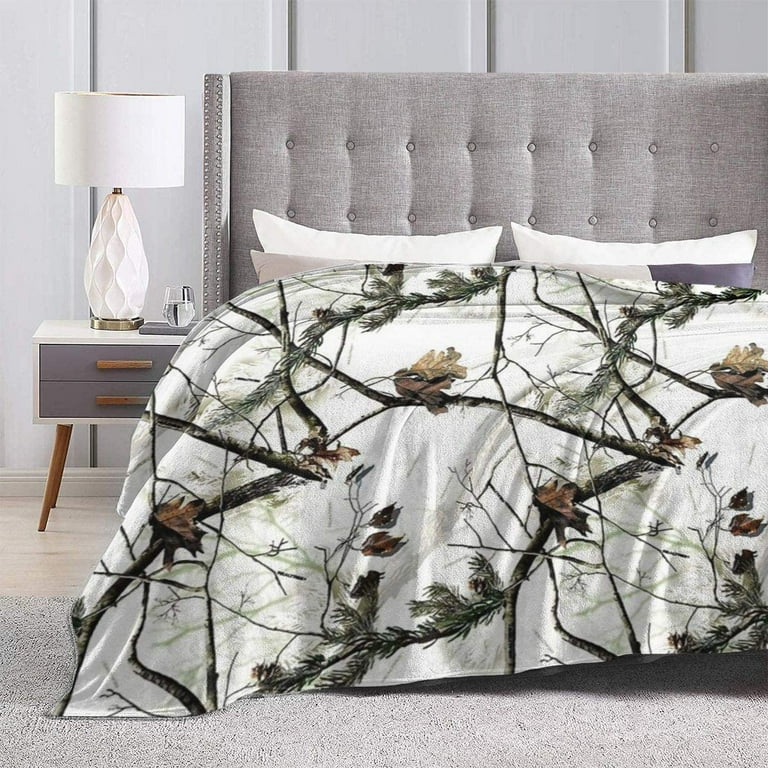 White Realtree Camo Throw Blanket Super Soft Lightweight Warm for Couch Travel Chair All Season Premium Bed Blanket 40 X 50 Inches
