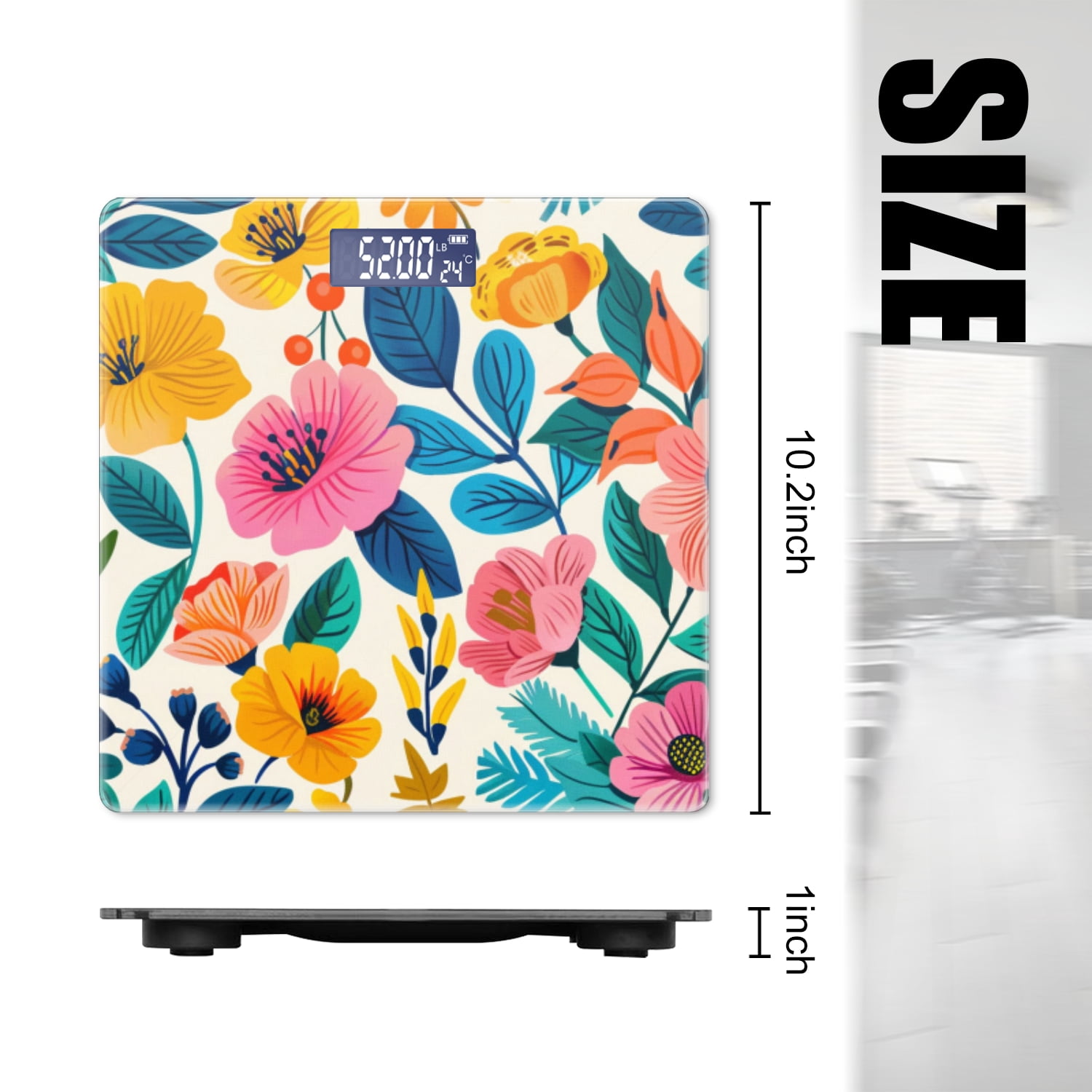 High Precision Body Weight Scale Smart Bathroom Scales with Large LCD Display(400lbs),Decorative for Bedroom-Colorful Flat Illustration Of Floral Pattern With Vibrant Flowers