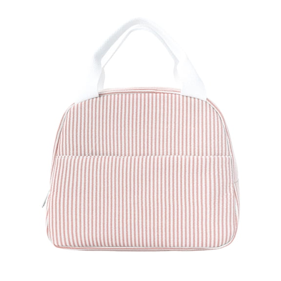 Btomtd Lunch Bag, Fabric Striped Large Capacity Lunch Box for Men and Women, Handheld Lunch Tote for Office Commute and Students, Red
