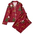 thumbnail image 4 of Womens Christmas Pajama Set Long Sleeve Collared Sleep Shirt and Lounge Pants Festive Holiday Loungewear Outfit for Home, 4 of 5