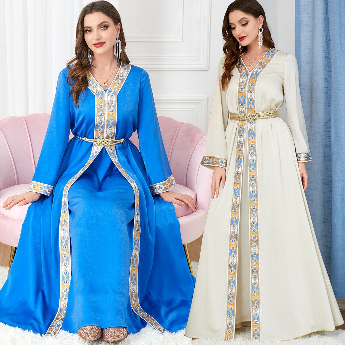Elegant Muslim Set Formal Dress For Women Ramadan Arabic Jalabiya elegant-muslim-set-formal-dress-for-women-ramadan-arabic-jalabiya