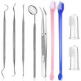 thumbnail image 1 of 9 Pieces Dog Teeth Cleaning Kit Includes Tooth Scaler And Scraper Mirror Tweezers Toothpick Finger Toothbrushes Dual Headed Toothbrushes With Long Han, 1 of 5