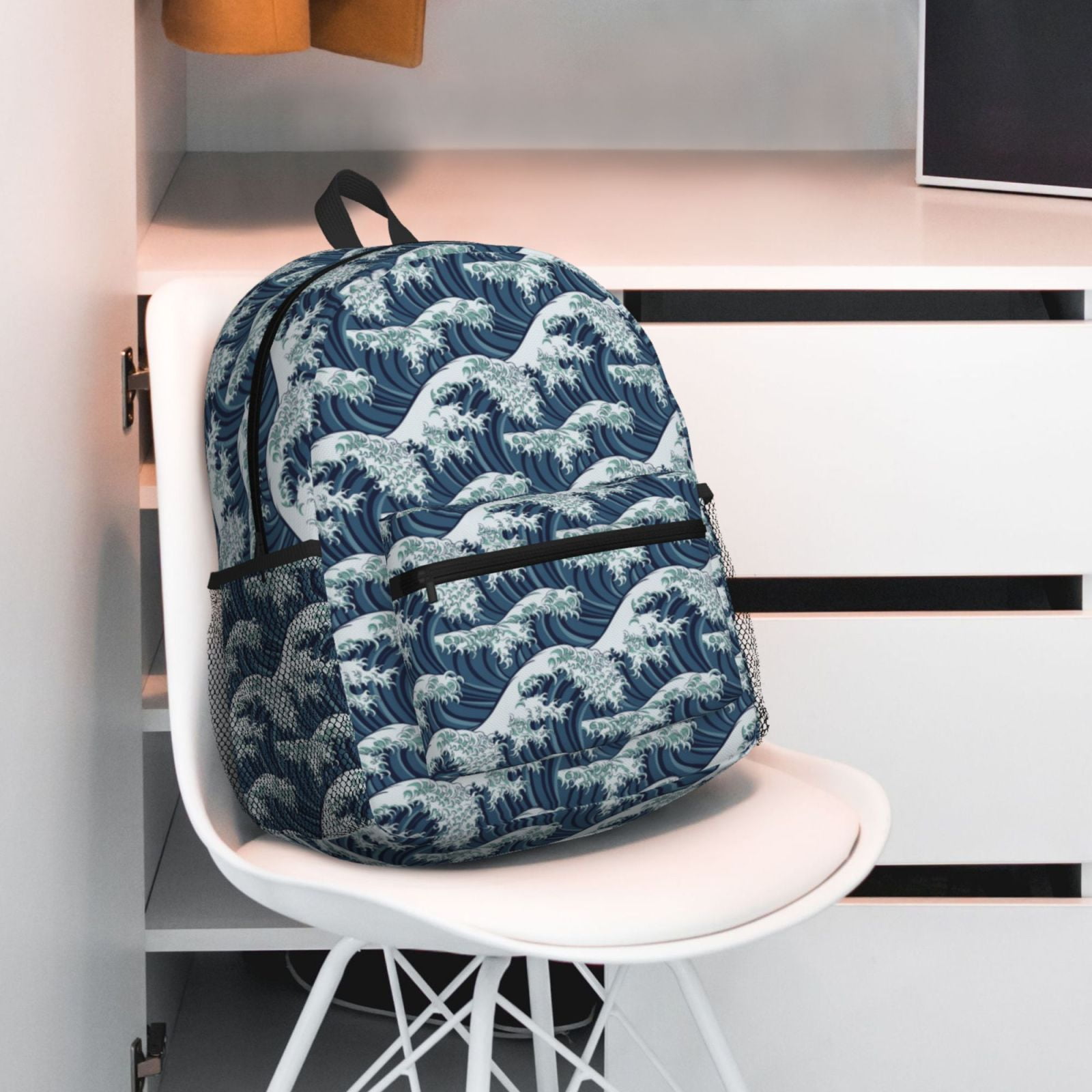 Gukieu A Japanese Great Wave Print Backpack, Waterproof Backpack with Adjustable Shoulder Straps, Suitable for Campus, Business, Travel, Unisex