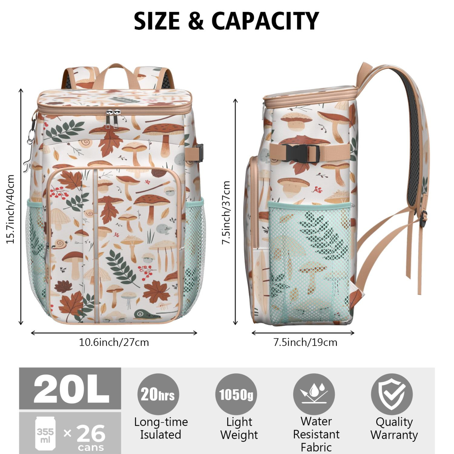 Mushroom Cooler Backpack Insulated Waterproof Leak Proof Insulated Cooler Backpack Lightweight Lunch Picnic Camping Backpack Cooler for Men Women