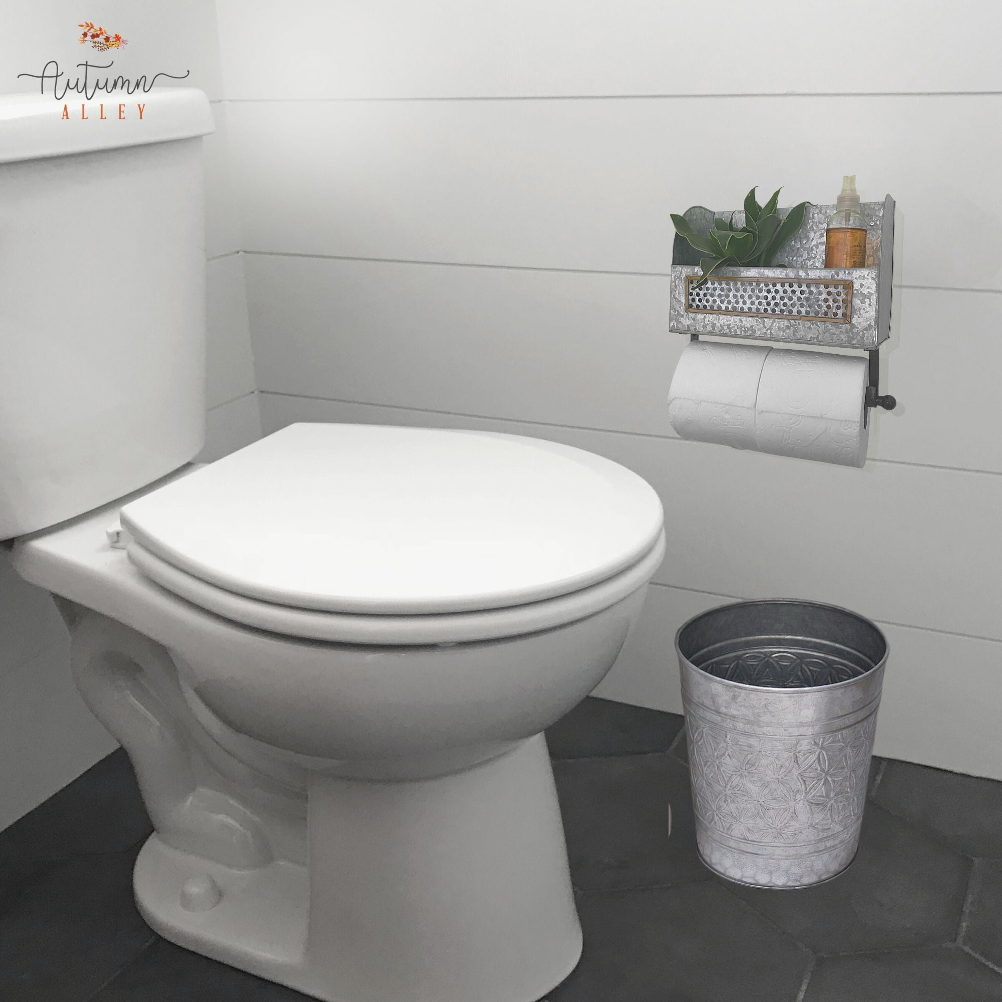 Autumn Alley Galvanized Farmhouse Toilet Paper Holder with Shelf for Wall Mount, Natural Finish