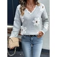 thumbnail image 4 of Female Oversized V Neck Fuzzy Sweaters Casual Loose Long Sleeve Chunky Knit Pullover Jumper Tops Gray XXL, 4 of 8
