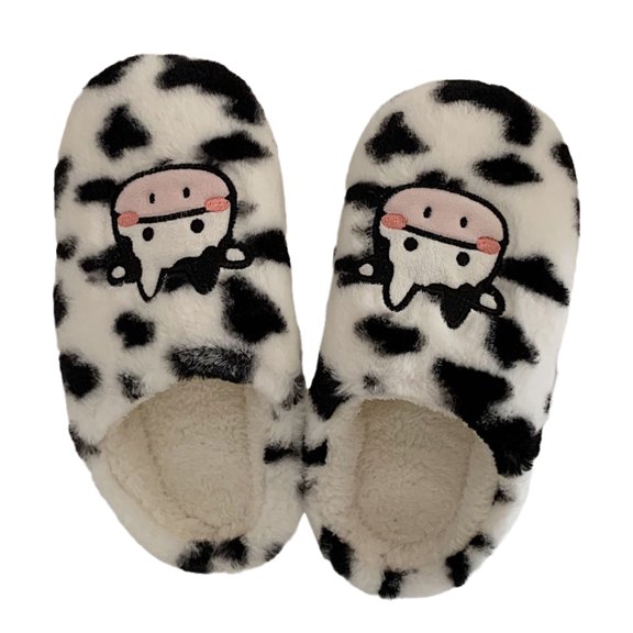 TIERPOP Winter Male Women Couples Home Slippers Cotton Cute Cartoon Cow Indoor Shoes