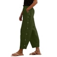 thumbnail image 5 of Laqbezok Women's Cotton Linen Pants, Mid Waist Button Detail Casual Trousers with Pockets, Summer Loose Tapered Pants for Travel Vacation, 5 of 8