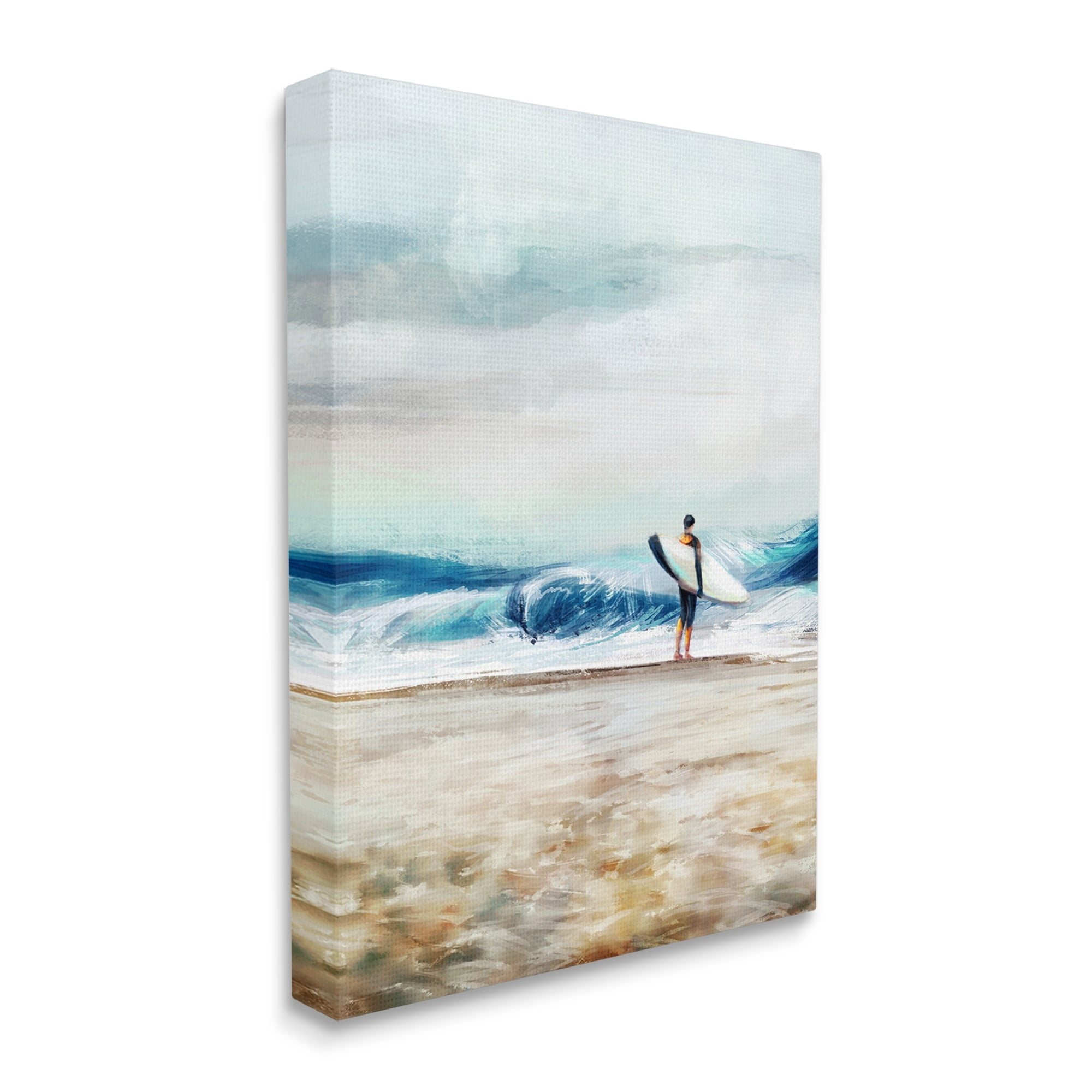 Stupell Industries Surfer Standing Coast Busy Beach Waves Abstract Scene, 30 x 40,Design by Ziwei Li