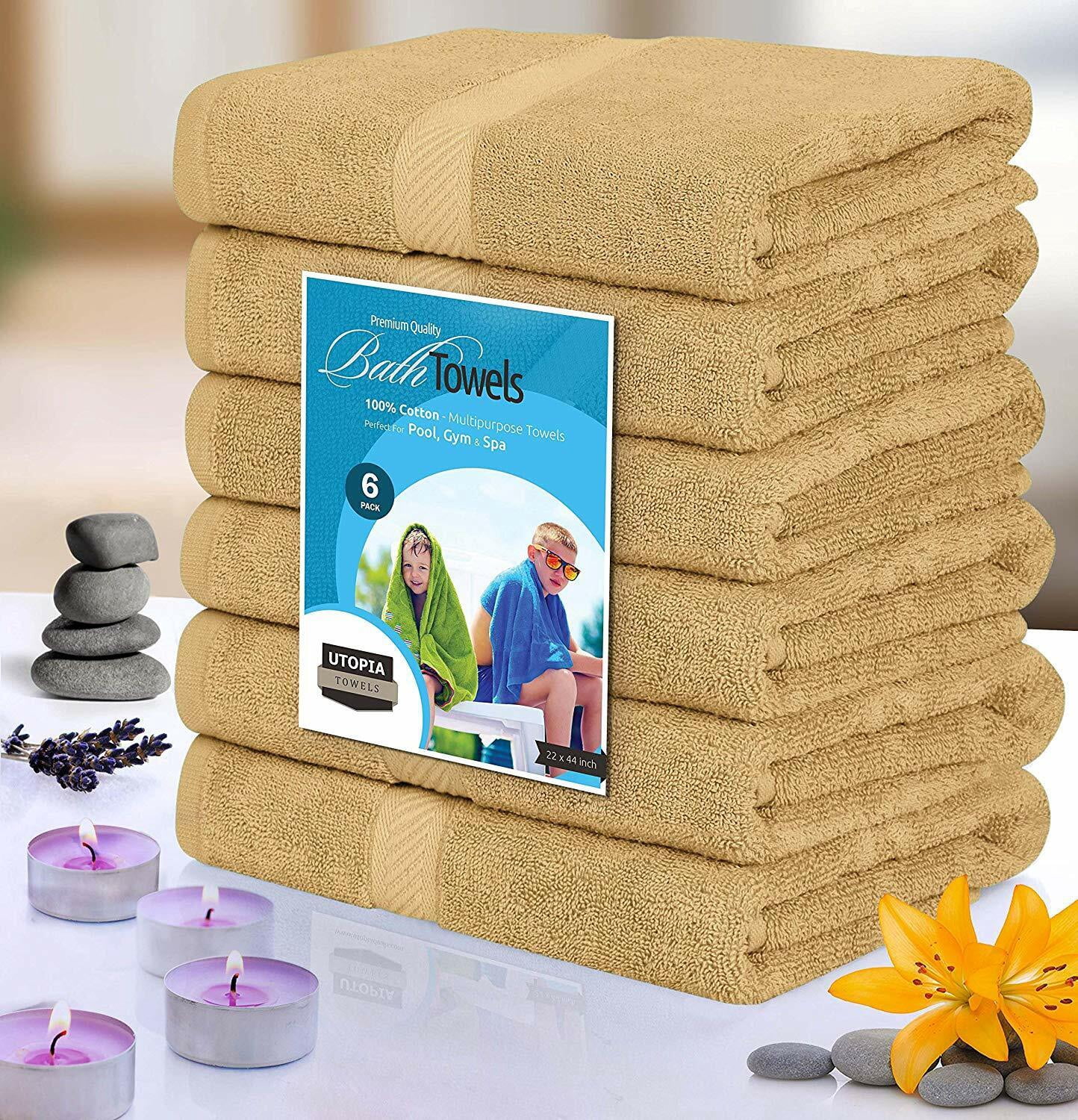 Pack 6 Cotton Bath Towels 22x44 Inch Super Absorbent  For Pool Spa