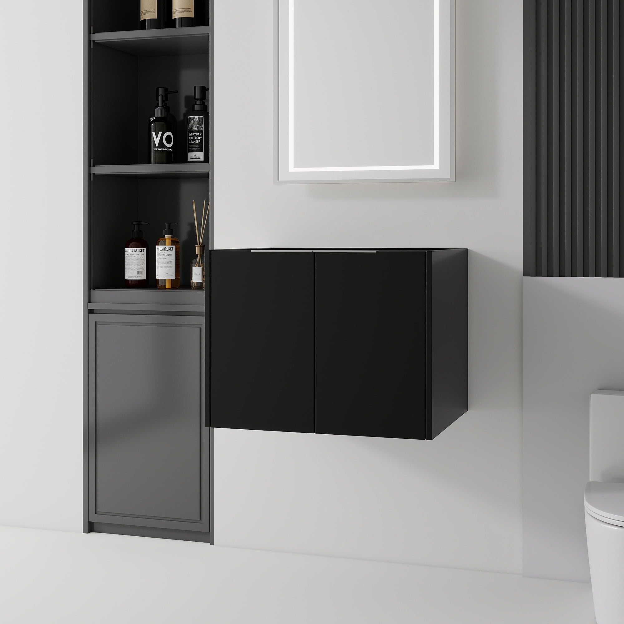 Leumius 24" Floating Bathroom Vanity Cabinet,Soft-Close Double Doors,Wall-Mounted,Cabinet Only,Black