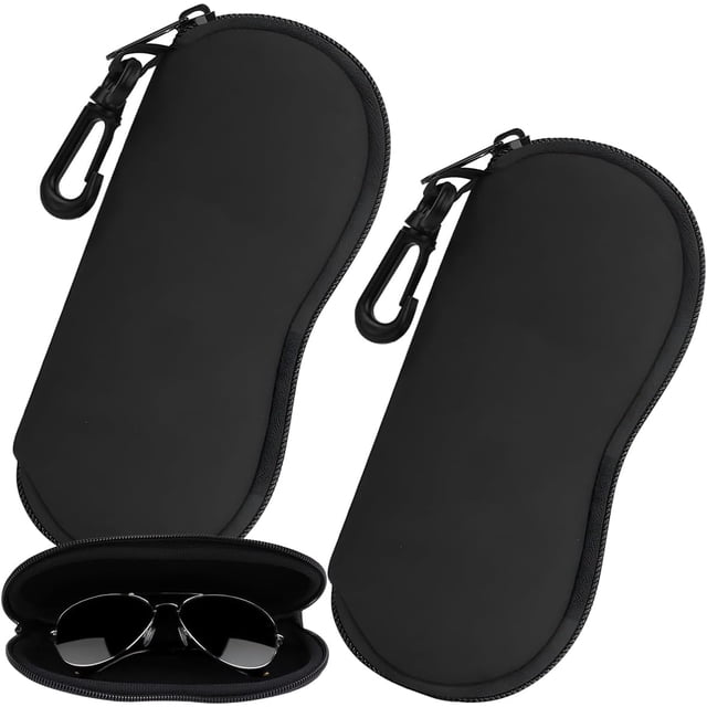 2pzs Estuche para Lentes de Sol,Funda para Lentes con Hebilla Y Cremallera Lisa,Funda para Gafas,Material de Neopreno Ultraligero,Portátil Y Resistente a Caídas (Negro Negro)