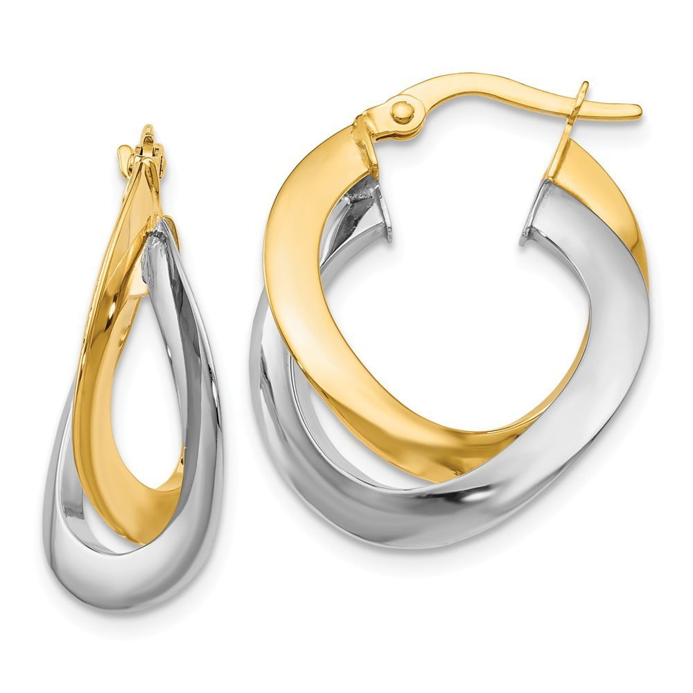 JewelryWeb - 14k Two-Tone Gold Polished Twisted Double Hoop Earrings ...