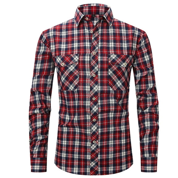 Xysaqa Flannel Plaid Shirt for Men Long Sleeve Casual Regular Fitted Button Up Shirts Lightweight