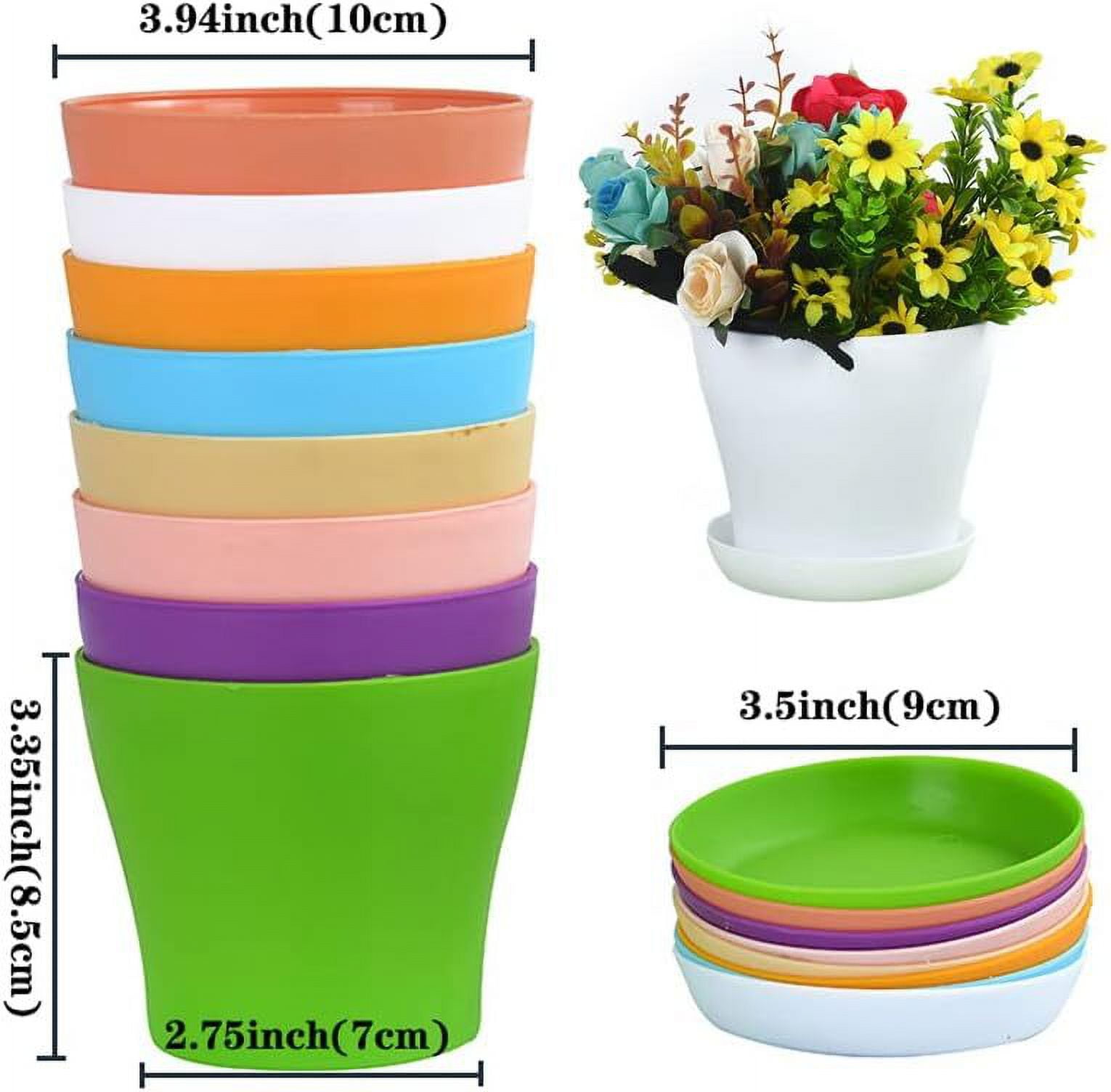 16 Pack Plant Pots Indoor Outdoor, 3.8" Plant Flower Pots with Drainage Holes and Saucers,Flower Planter Pots for Indoor House Plants,Colorful Plastic Small Pots for Plants Succulent Nursery Pots